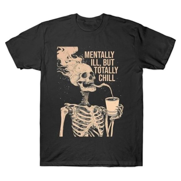 Tops - Funny Tee, Mentally Ill But Totally Chill Halloween Unisex Tee